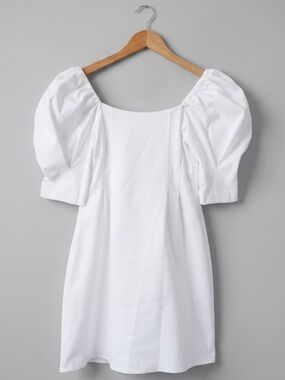 Zara White Poplin Puff Sleeve Mini Dress - Square Neck